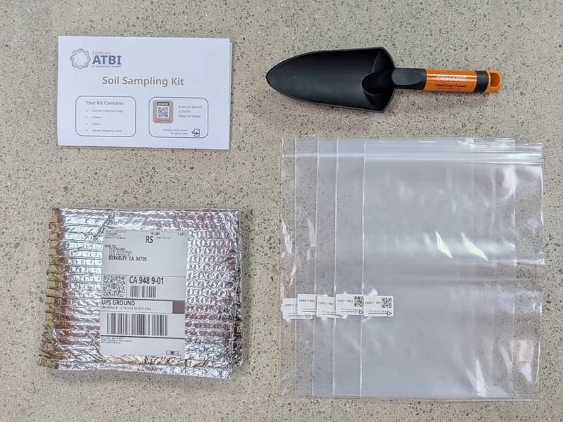 Soil collection bags, trowel, instructions and insulated return mailer